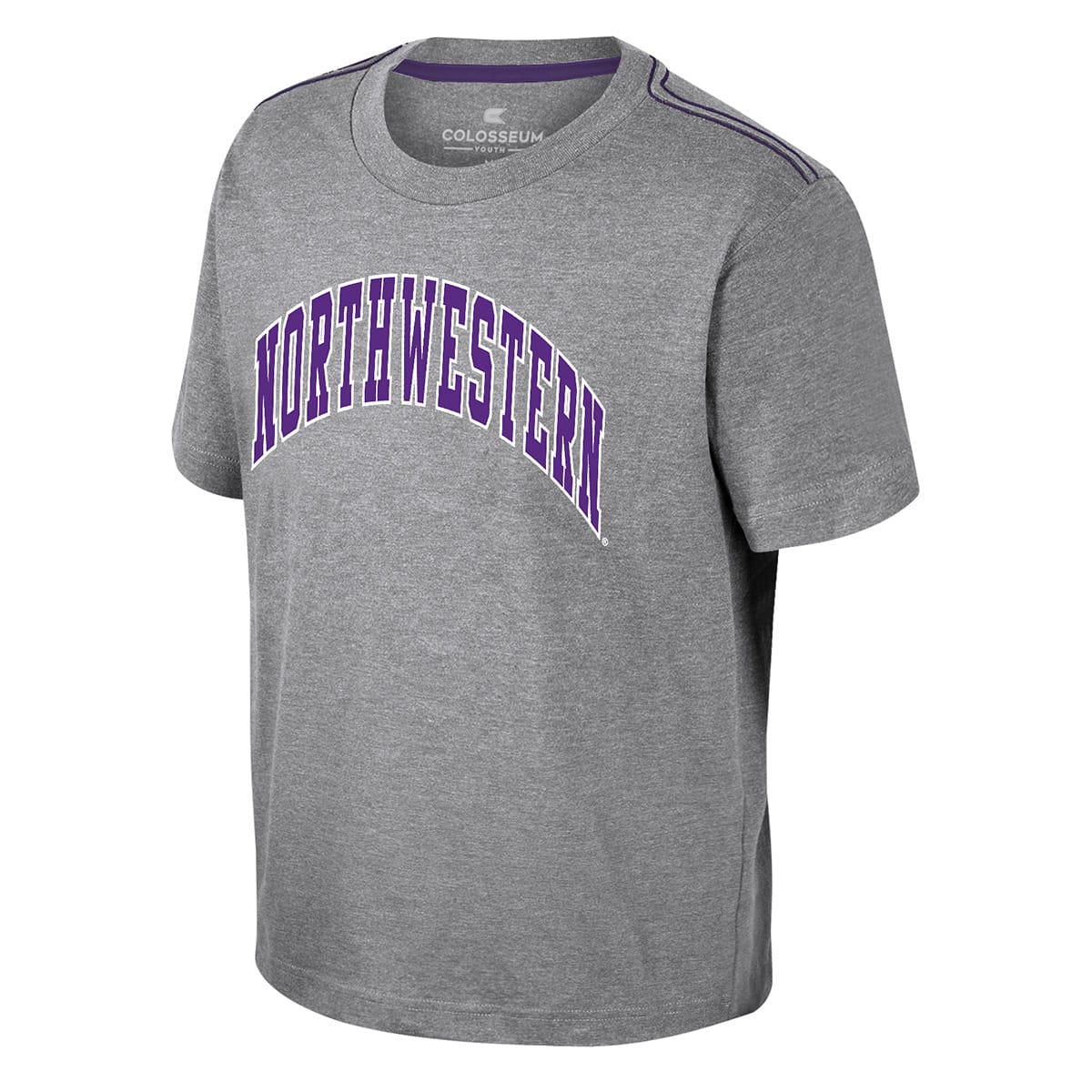 Northwestern University Wildcats Colosseum Youth Hawkins Grey S/S Tee with Arch Northwestern