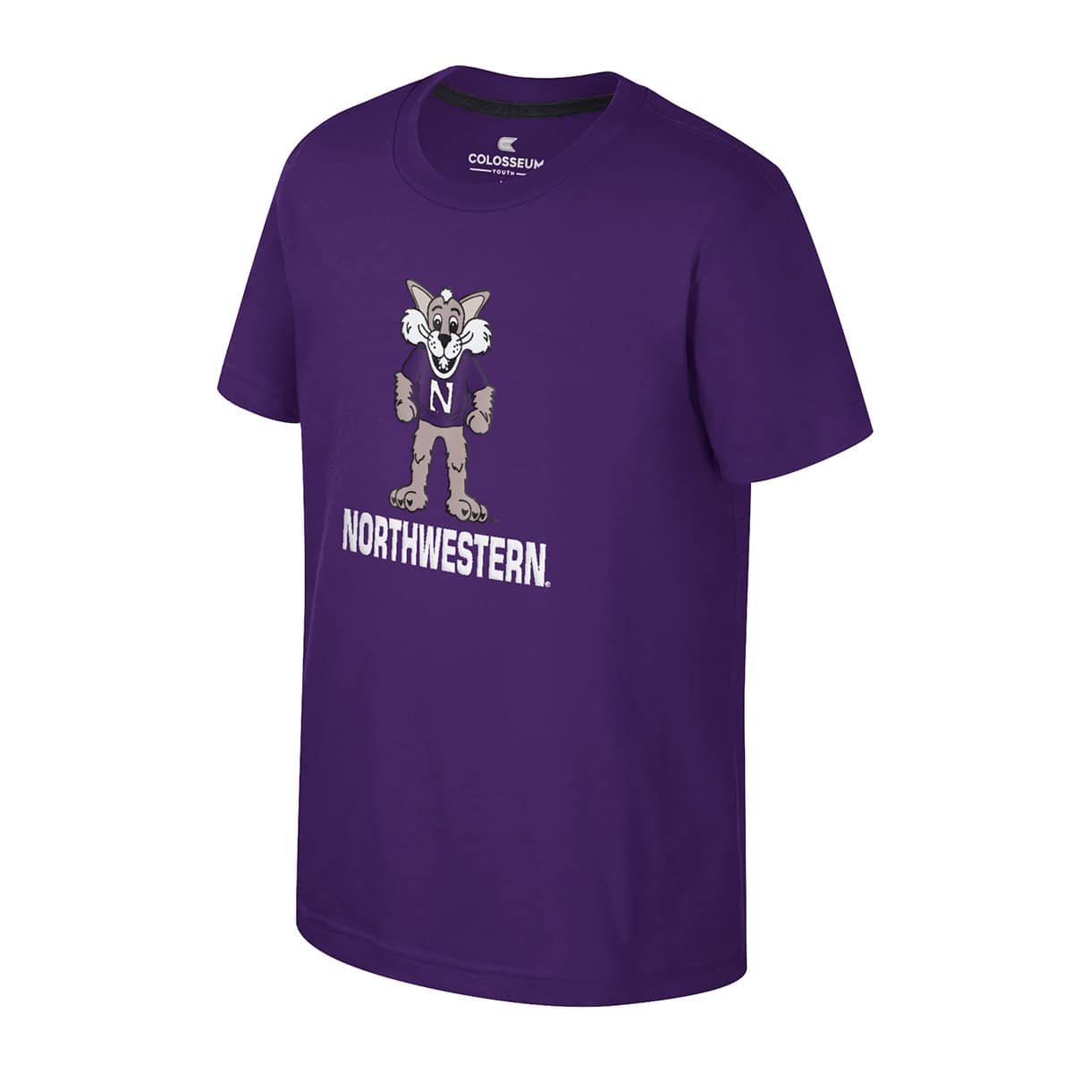 Northwestern University Wildcats Colosseum Youth Kril Purple S/S Tee with Willie Over Northwestern Design