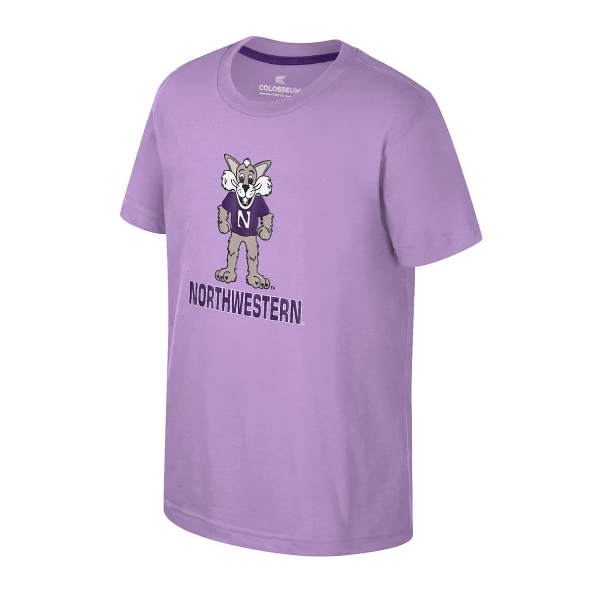 Northwestern University Wildcats Colosseum Youth Kril Lilac-Lavender S/S Tee with Willie Over Northwestern Design