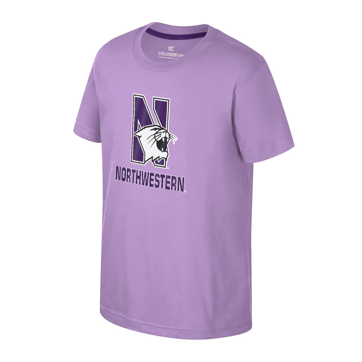 Northwestern University Wildcats Colosseum Youth Kril Lilac-Lavender S/S Tee with N-Cat Over Northwestern Design