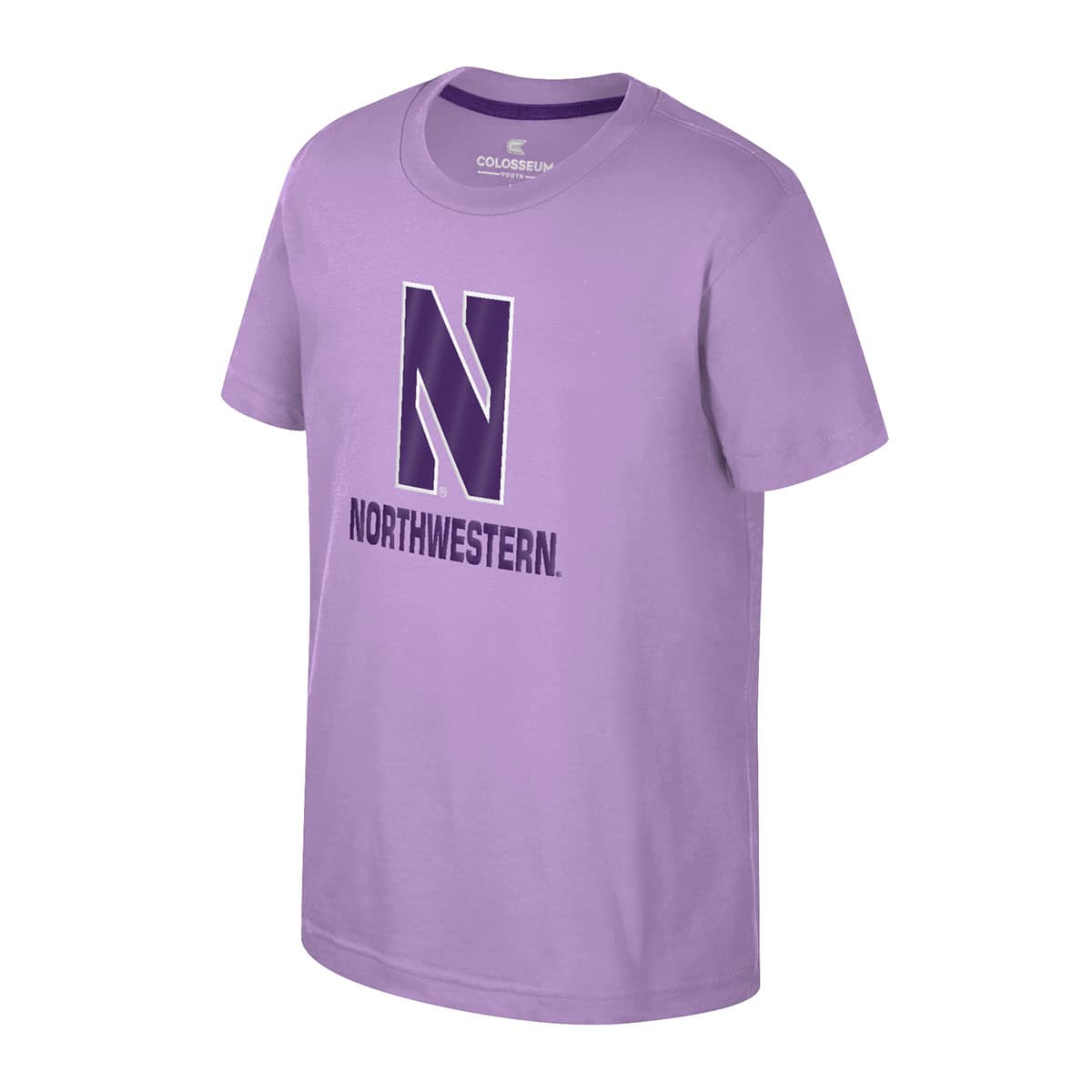 Northwestern University Wildcats Colosseum Youth Kril Lilac-Lavender S/S Tee with Stylized N Over Northwestern Design