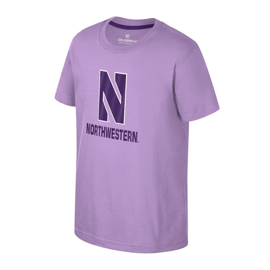 Northwestern University Wildcats Colosseum Youth Kril Lilac-Lavender S/S Tee with Stylized N Over Northwestern Design
