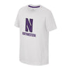 Northwestern University Wildcats Colosseum Youth Kril White S/S Tee with Stylized N Over Northwestern Design