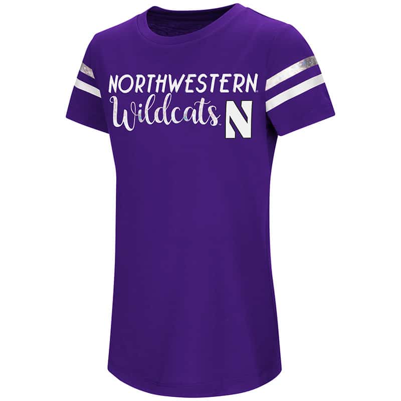 Northwestern University Wildcats Colosseum Girls Purple Wendy Peffercorn S/S T-Shirt with Stylized N Design