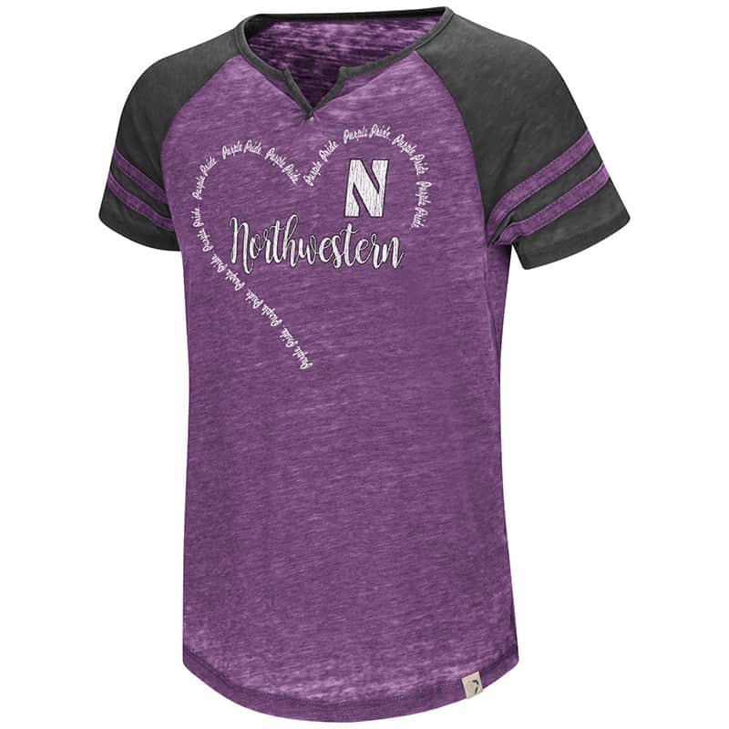 Northwestern University Wildcats Colosseum Girls Purple / Black The Bebe S/S Raglan T-Shirt with Stylized N Design