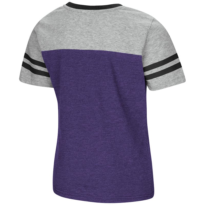 Northwestern University Wildcats Colosseum Girls Purple/Heather Grey Pee Wee Football T-Shirt with N-Cat Design-Back