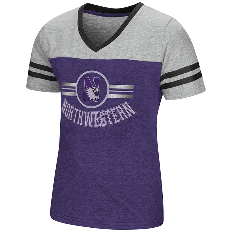 Northwestern University Wildcats Colosseum Girls Purple/Heather Grey Pee Wee Football T-Shirt with N-Cat Design