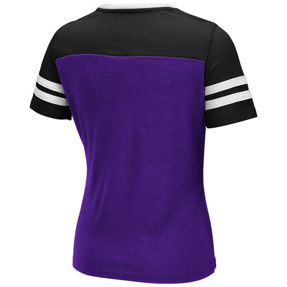 Northwestern University Wildcats Colosseum Girls Faboo Rhinestone V-Neck S/S Tee with N-Cat Design-Back