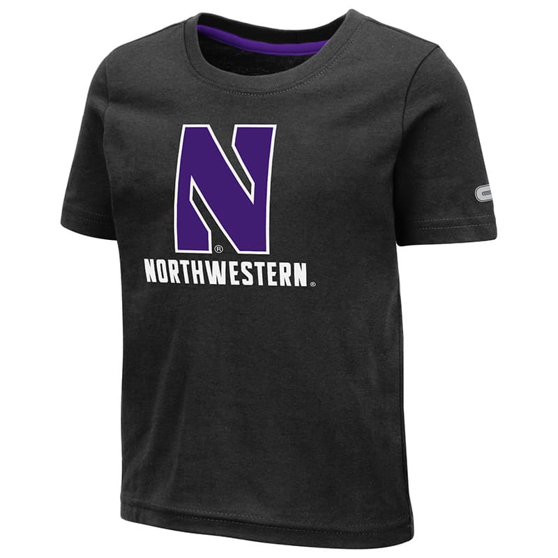 Northwestern University Wildcats Colosseum Toddler Black S/S T-Shirt with Stylized N Over Northwestern Design