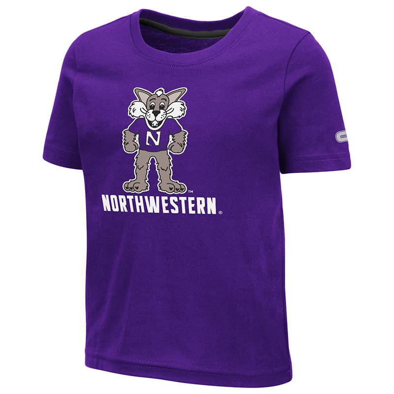 Northwestern University Wildcats Colosseum Toddler Purple S/S T-Shirt With Willie The Wildcat Over Northwestern Design