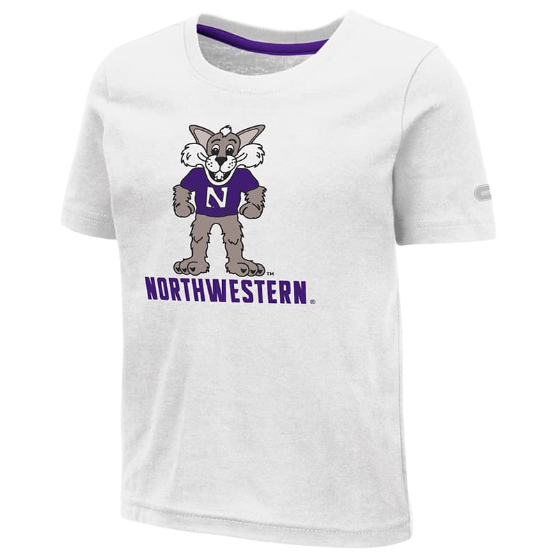 Northwestern University Wildcats Colosseum Toddler White S/S T-Shirt With Willie The Wildcat Over Northwestern Design