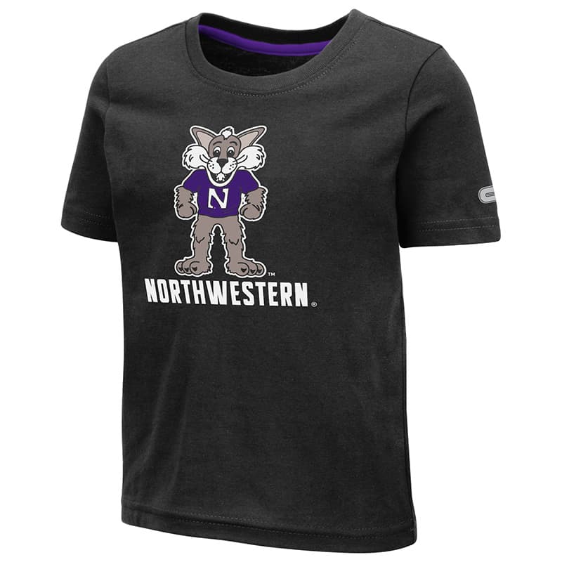 Northwestern University Wildcats Colosseum Toddler Black S/S T-Shirt With Willie The Wildcat Over Northwestern Design