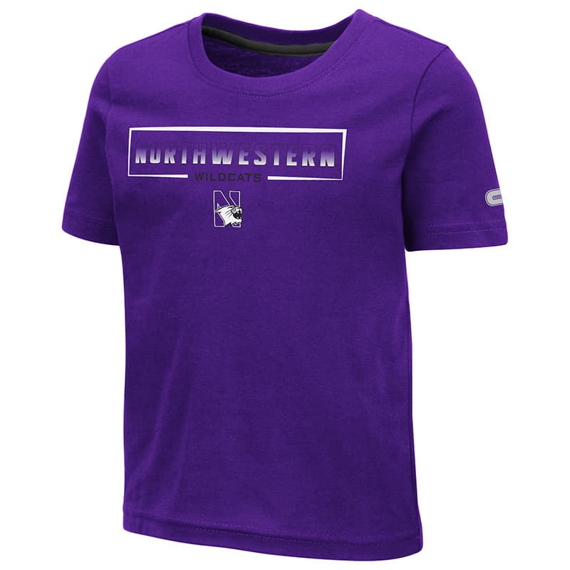 Northwestern University Wildcats Colosseum Toddler Purple Hisskill S/S T-Shirt with Boxed Northwestern & N-Cat Design
