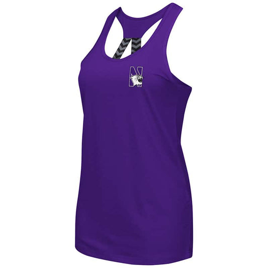 Northwestern University Wildcats Colosseum Ladies Purple Bamboozled Elastic Strap Tank with N-Cat Design