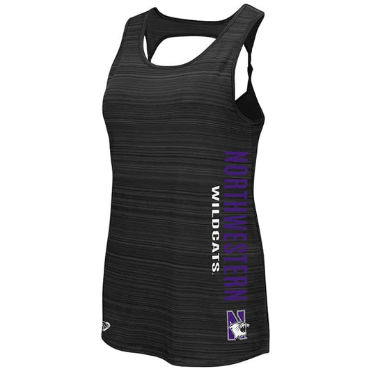 Northwestern University Wildcats Colosseum Ladies Black Phalange Twisted Back Tank with N-Cat Design