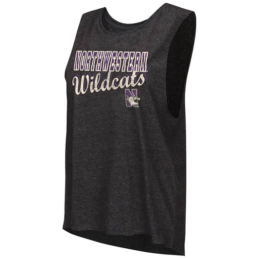 Northwestern University Wildcats Colosseum Ladies Heather Black Marcel Mublackle Tank with N-Cat Design