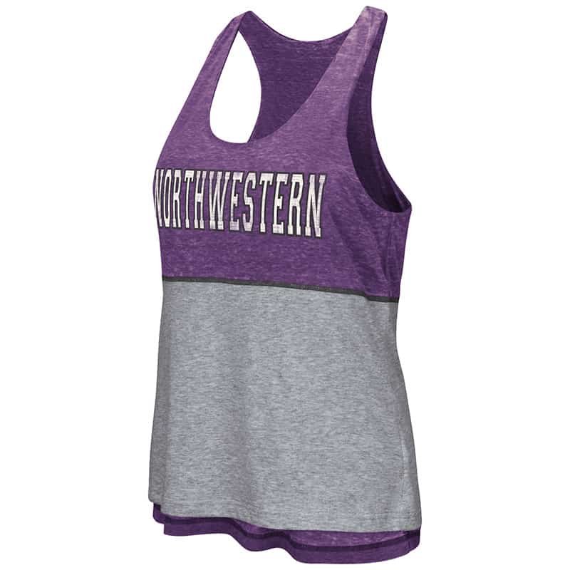 Northwestern University Wildcats Colosseum Ladies Purple / Heather Grey Red Ross Reversible Tank with Straight Northwestern Design
