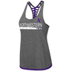 Northwestern University Wildcats Colosseum Ladies Heather Charcoal/Purple/Black Kimono Strappy Racerback Tank with Stylized N Design