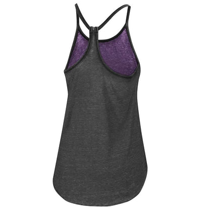 Northwestern University Wildcats Colosseum Ladies Heather Black/Purple Clearly Inside Reversible Tank with Stylized N Design-Back