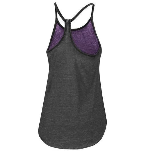 Northwestern University Wildcats Colosseum Ladies Heather Black/Purple Clearly Inside Reversible Tank with Stylized N Design-Back