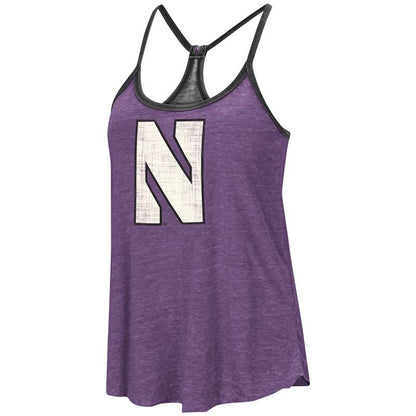 Northwestern University Wildcats Colosseum Ladies Purple / Heather Black Clearly Inside Reversible Tank with Stylized N Design