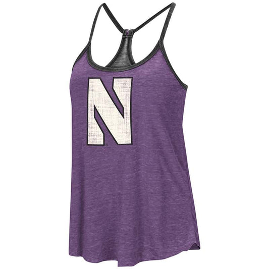 Northwestern University Wildcats Colosseum Ladies Purple / Heather Black Clearly Inside Reversible Tank with Stylized N Design