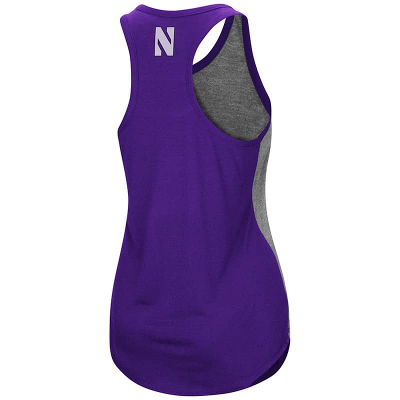 Northwestern University Wildcats Colosseum Ladies Heather Charcoal/Purple Share It Racerback Tank -Back