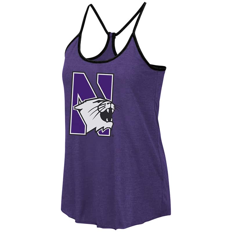 Northwestern University Wildcats Colosseum Ladies Purple/Heather Grey/Black Verona Reversible Tank with N-Cat Design