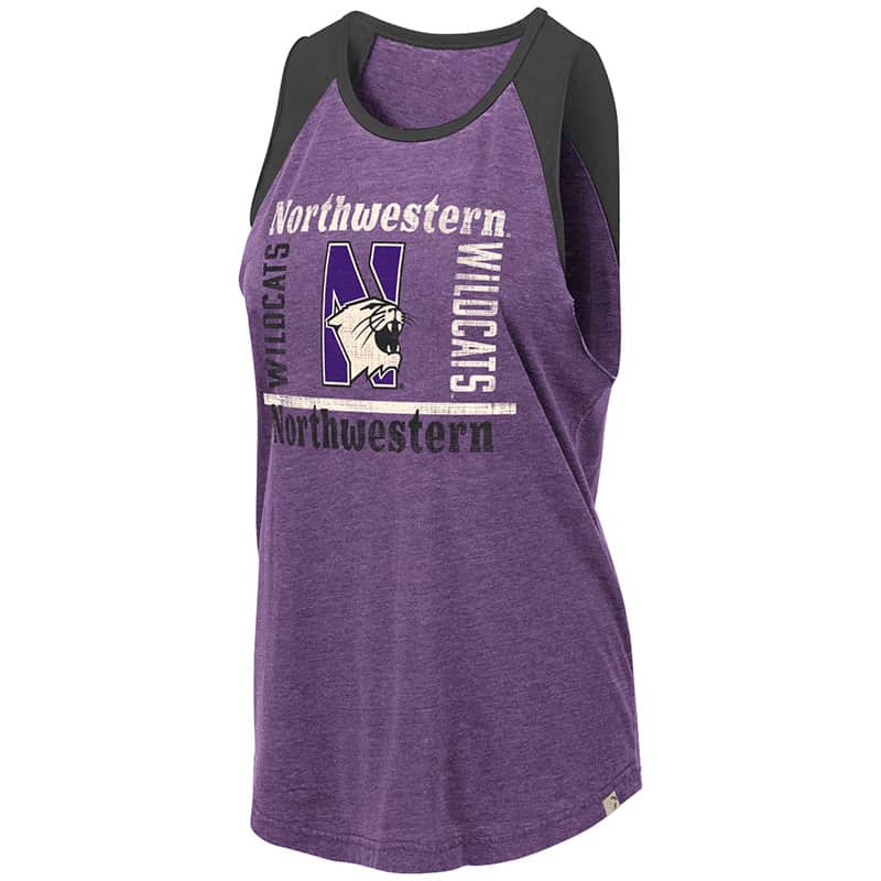 Northwestern University Wildcats Colosseum Ladies Purple/Black Modica Mublackle Tank with N-Cat Design