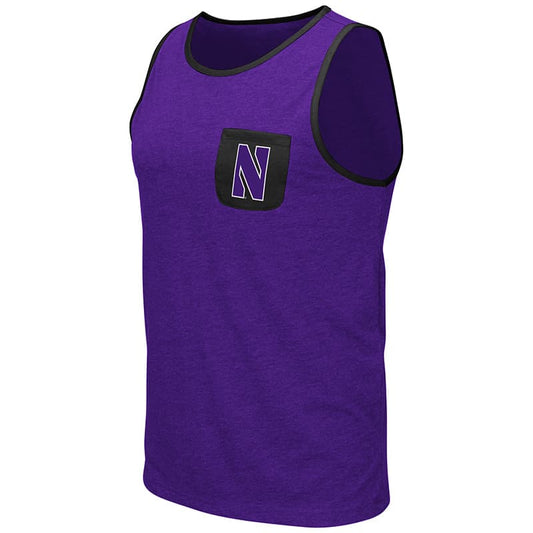 Northwestern University Wildcats Colosseum Men's Purple Babka Pocket Tank with Stylized N Design