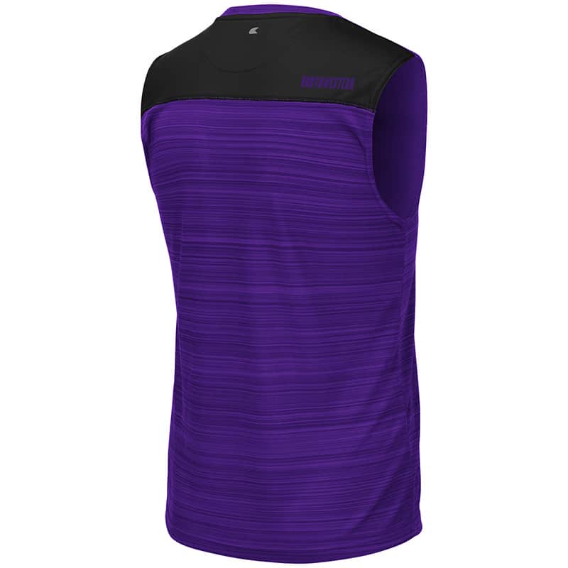 Northwestern University Wildcats Colosseum Men's Purple/Black Madang Sleeveless T-Shirt with N-Cat Design-Back