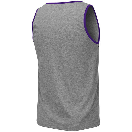 Northwestern University Wildcats Colosseum Men's Heather Grey/Purple Lima Tank with N-Cat Design-Back