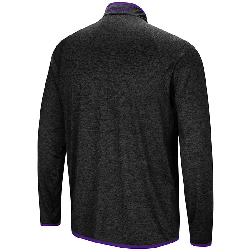 Northwestern University Wildcats Colosseum Men's Black Amnesia 1/4 Zip with N-Cat Design-Back