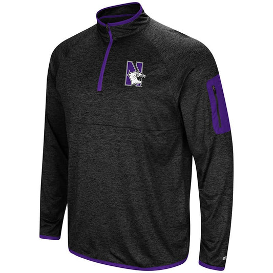 Northwestern University Wildcats Colosseum Men's Black Amnesia 1/4 Zip with N-Cat Design
