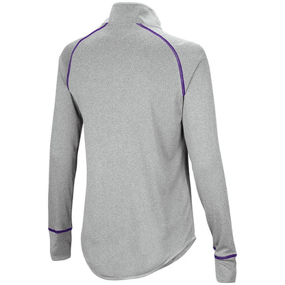 Northwestern University Wildcats Colosseum Ladies Heather Grey Kit 1/4 Zip Pullover with Stylized N Design-Back