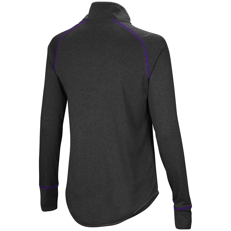 Northwestern University Wildcats Colosseum Ladies Heather Charcoal Kit 1/4 Zip Pullover with Stylized N Design-Back