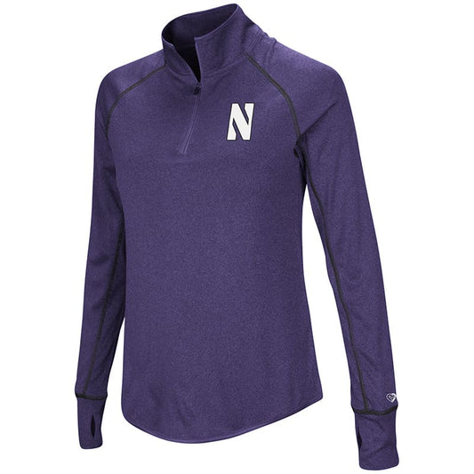 Northwestern University Wildcats Colosseum Ladies Heather Purple Kit 1/4 Zip Pullover with Stylized N Design