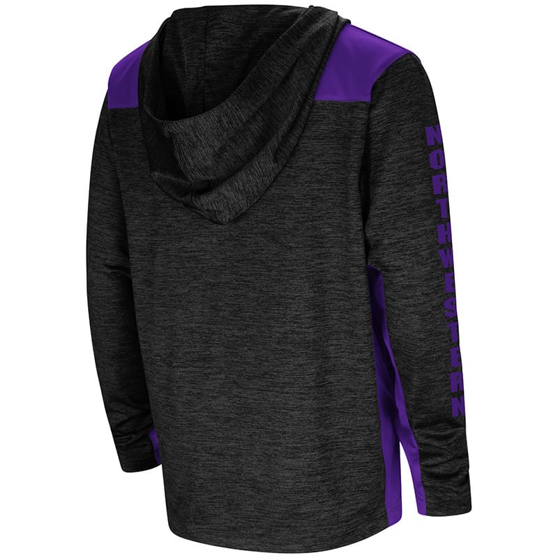 Northwestern University Wildcats Colosseum Youth Heather Charcoal/Purple Insert Quick Kick Hoodie With N-Cat Design-Back