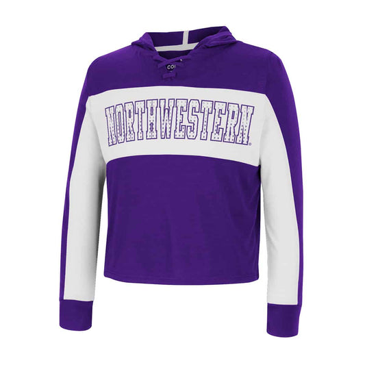Northwestern University Wildcats Colosseum Girls Galooks Hooded L/S Lace Up Tee