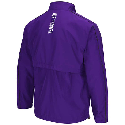 Northwestern University Wildcats Colosseum Mens Purple/Charcoal Barrier Full Zip Wind Jacket with N-Cat Design-Back