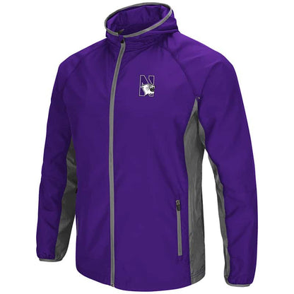 Northwestern University Wildcats Colosseum Mens Purple/Charcoal Archer Full Zip Hooded Jacket with N-Cat Design