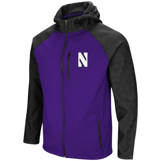 Northwestern University Wildcats Colosseum Mens Purple/Charcoal Hut! Full Zip Hooded Jacket with Stylized N Design