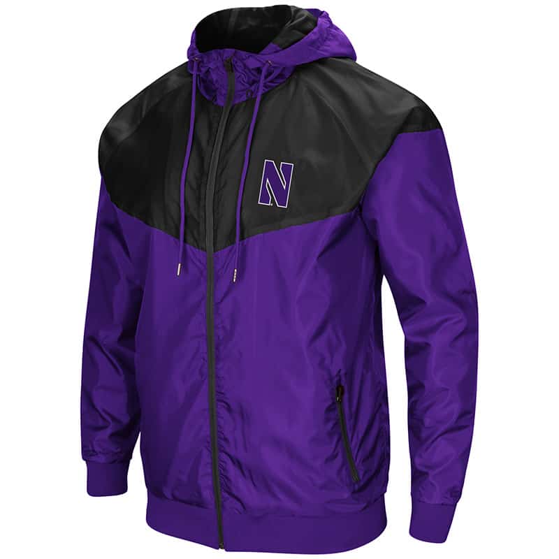 Northwestern University Wildcats Colosseum Men's Purple/Black Galivanting Full Zip Hooded Wind Jacket with Stylized N Design