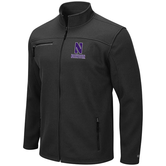 Northwestern University Wildcats Colosseum Men's Willie Full Zip Black Jacket with Stylized N Design