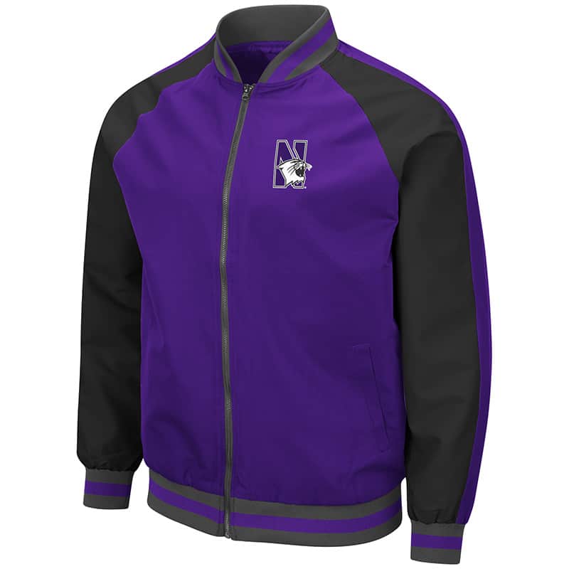 Northwestern University Wildcats Colosseum Men's Lightweight Kent Bomber Jacket with N-Cat Design