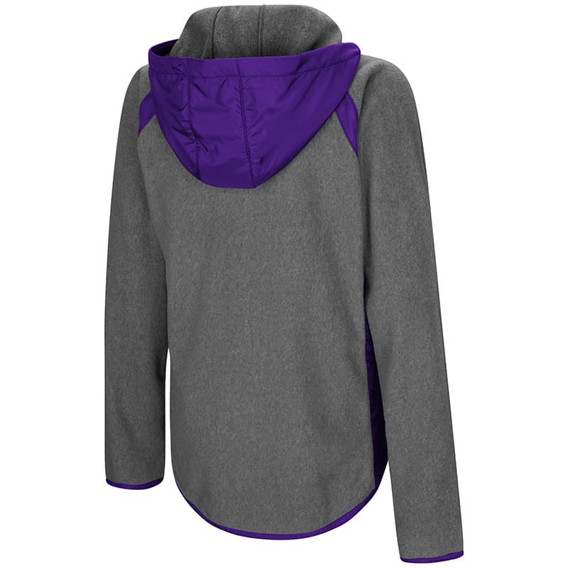 Northwestern University Wildcats Colosseum Ladies Heather Charcoal/Purple Tidwell Full Zip Hooded Jacket with Stylized N Design-Back