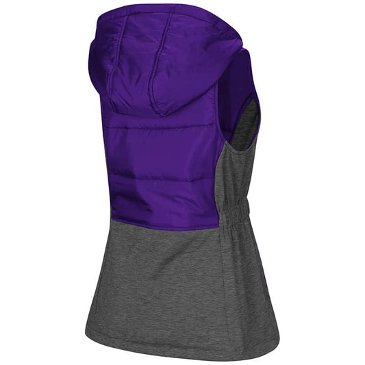 Ladies Purple/Heather Charcoal Ray Quilted Vest with Stylized N Design-Back