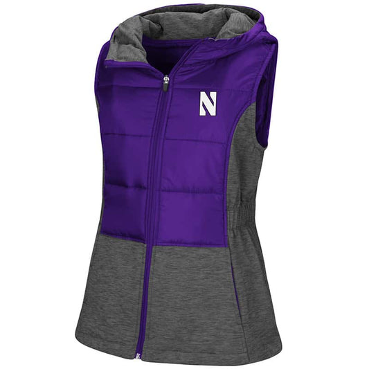 Northwestern University Wildcats Colosseum Ladies Purple/Heather Charcoal Ray Quilted Vest with Stylized N Design