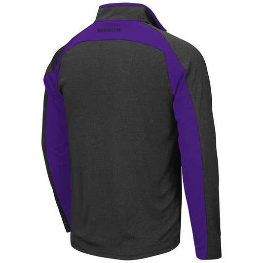 Northwestern University Wildcats Colosseum Men's Heather Purple / Black The J. Peterman Windshirt with N-Cat Design-Back