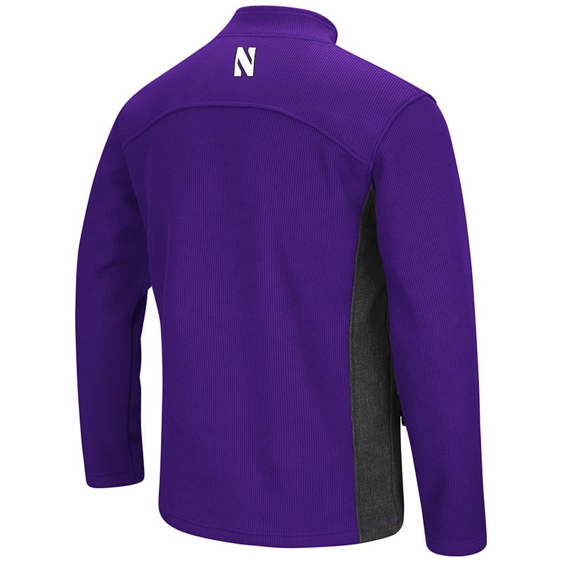 Northwestern University Wildcats Colosseum Mens Purple/Charcoal Advantage 1/4 Zip Jacket with N-Cat Design-Back